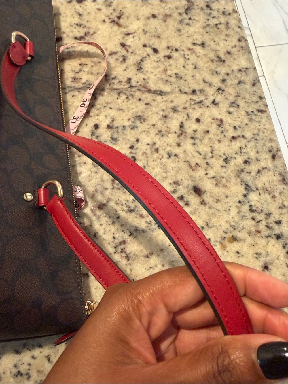 COACH Signature Tote with Red Leather Trim - Picture 15 of 16